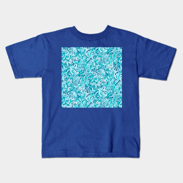 Blue Seahorse Spirals Kids T-Shirt by Carolina Díaz